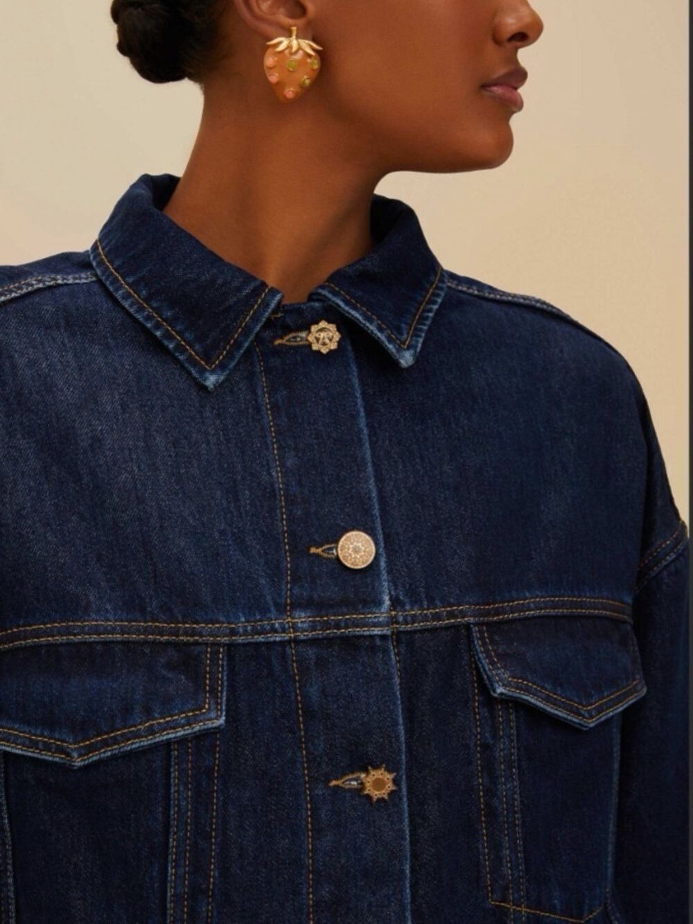 Farm Rio Dark Denim Buttoned Jacket - Picture 5 of 10